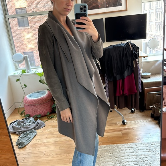 All saints wool coat with suede sleeves - olive / grey color - Picture 2 of 5